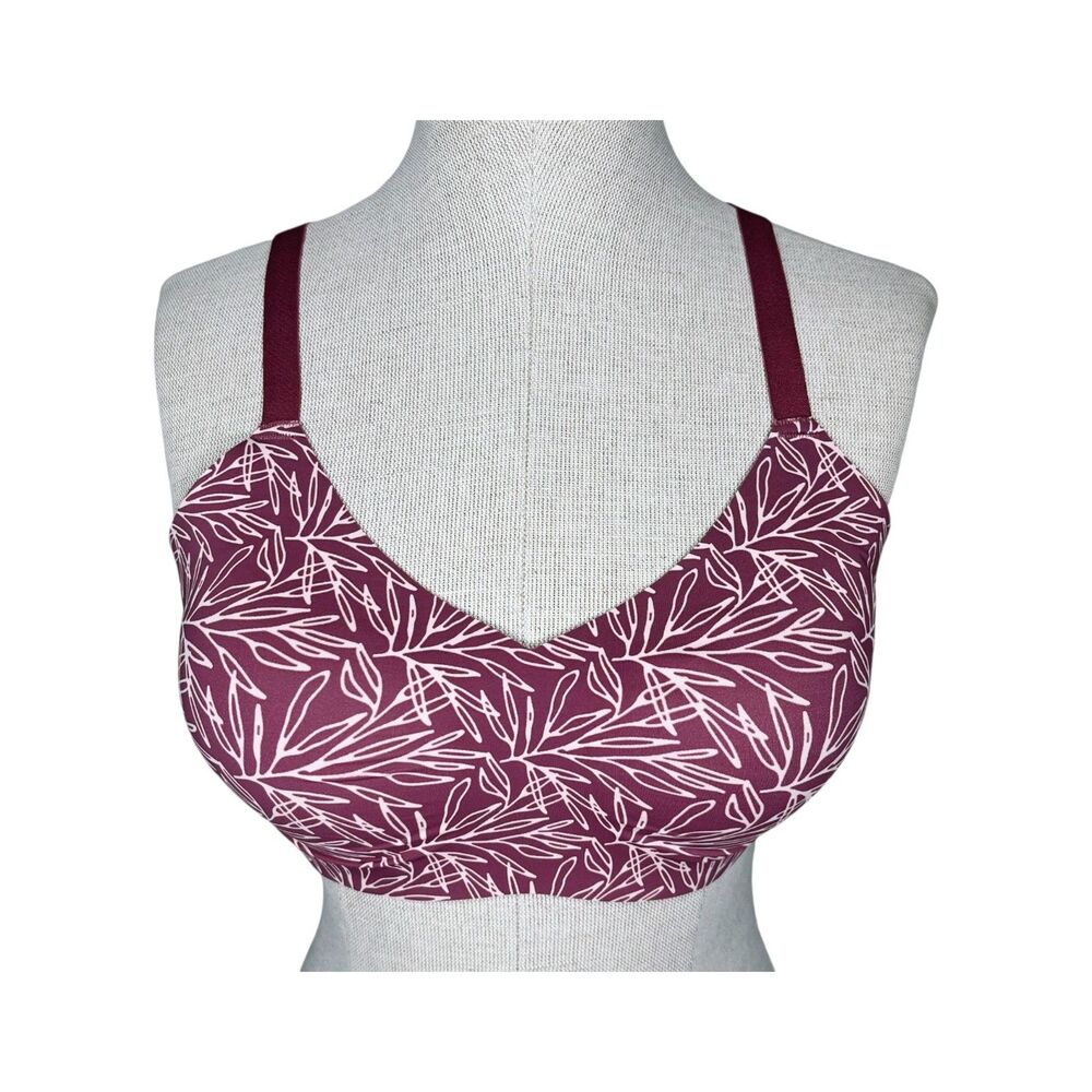 Knix Padded Evolution Bra sz 3 * Wireless No Wire Burgundy Leaf Pattern Print